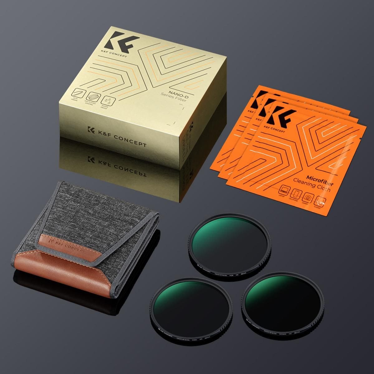 K&F Concept 82mm Nano-D ND8+ND64+ND1000 Lens Filter Kit with 3 Cleaning Cloths and Filter Pouch (SKU.2049V1) - Image 5