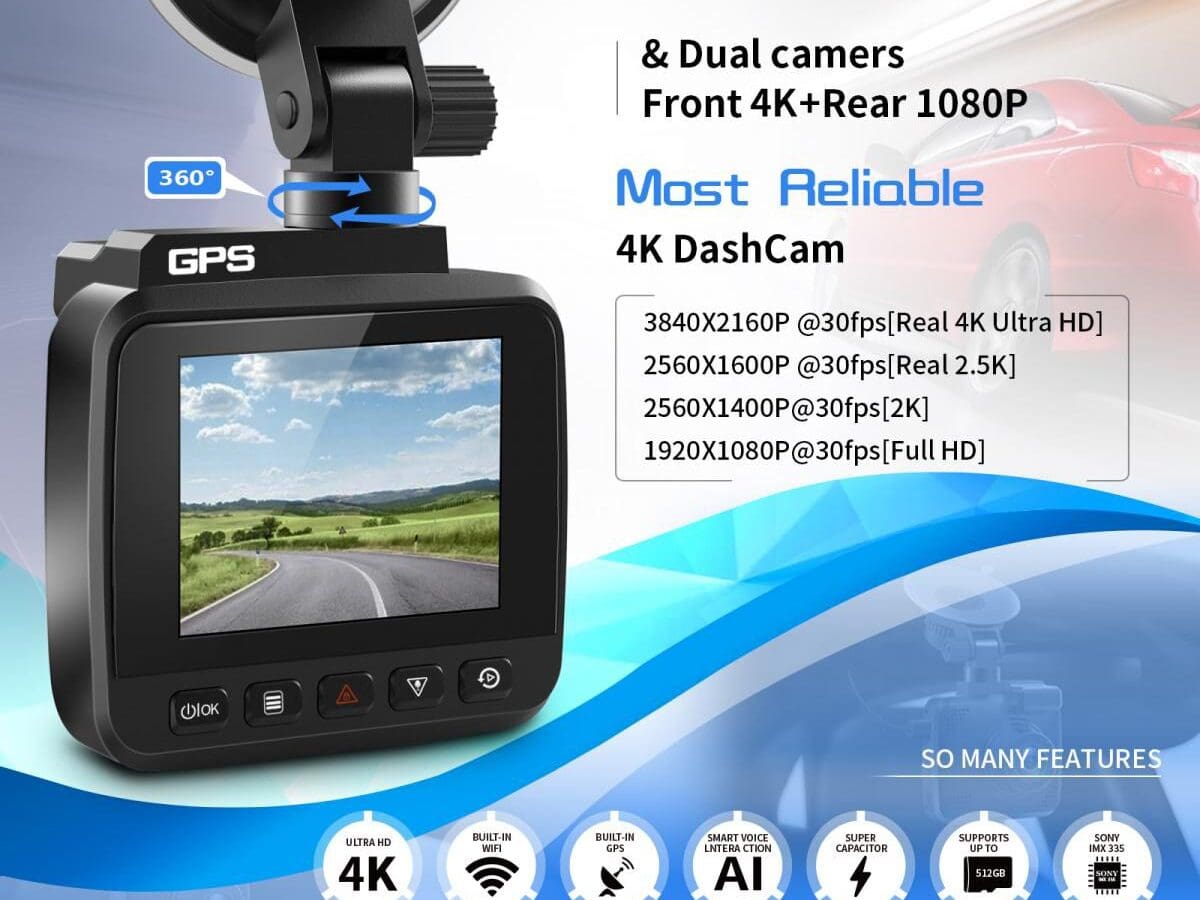 Alternative view of K&F Concept V53 Car Dash Cam 4K, IPS Οθόνη 3" με Κάμερα Οπισθοπορείας GW41.0057