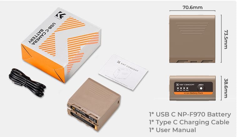 K&F Concept NP-F970 10500mAh Battery With Type-C Fast Charging and USB-A, Compatible with Sony (KF28.0036) - Image 5