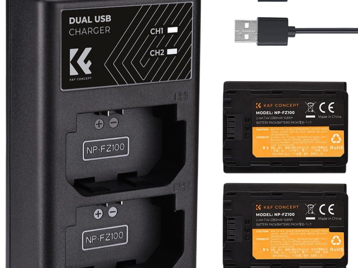 K&F Concept NP-FZ100 Dual Slot Battery Fast Charge with 2 Batteries 2280mAh, Compatible with Sony (KF28.0016)