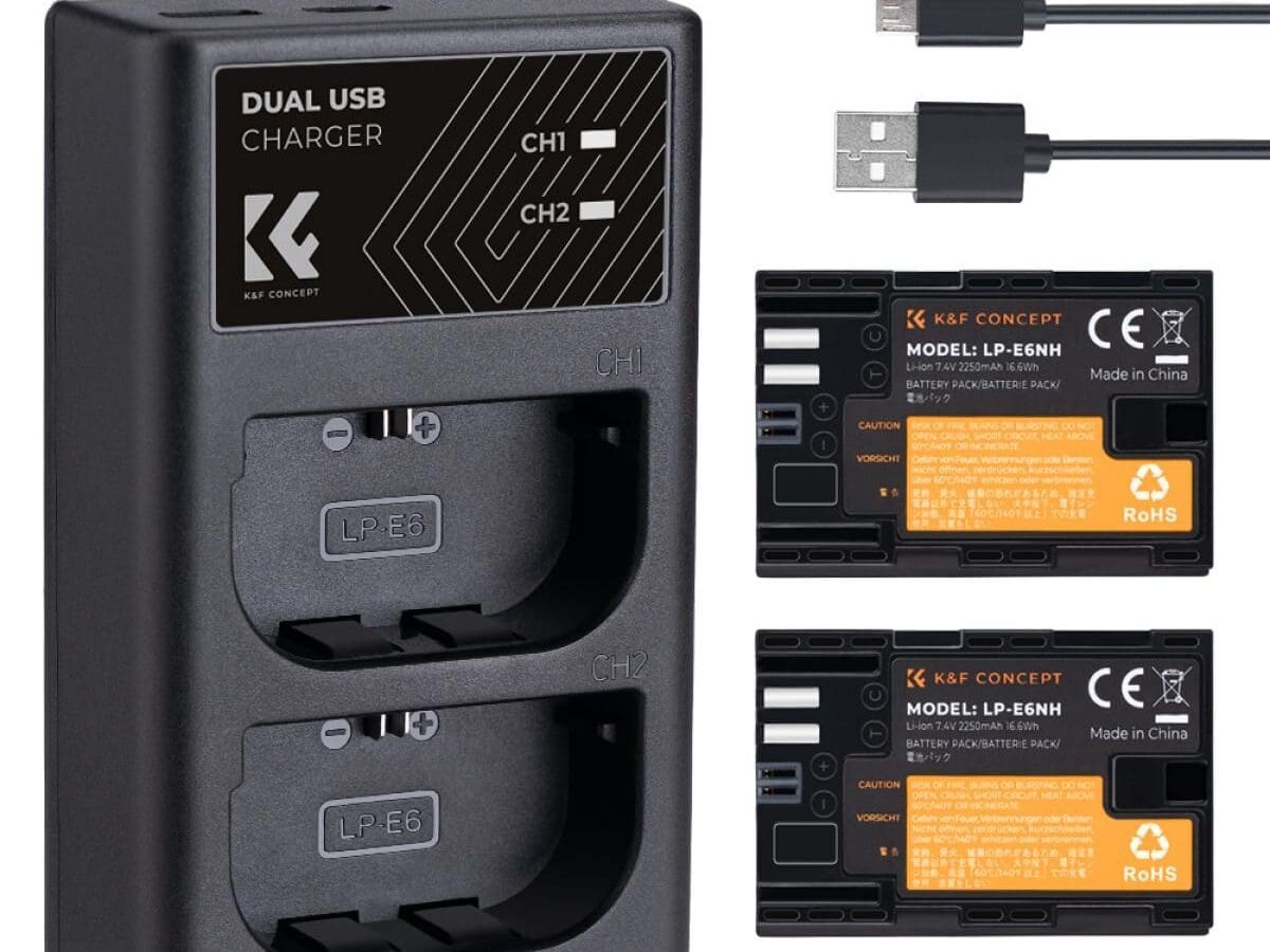 K&F Concept LP-E6NH Dual Slot Battery Fast Charge with 2 Batteries 2250mAh, Compatible with Canon (KF28.0021)