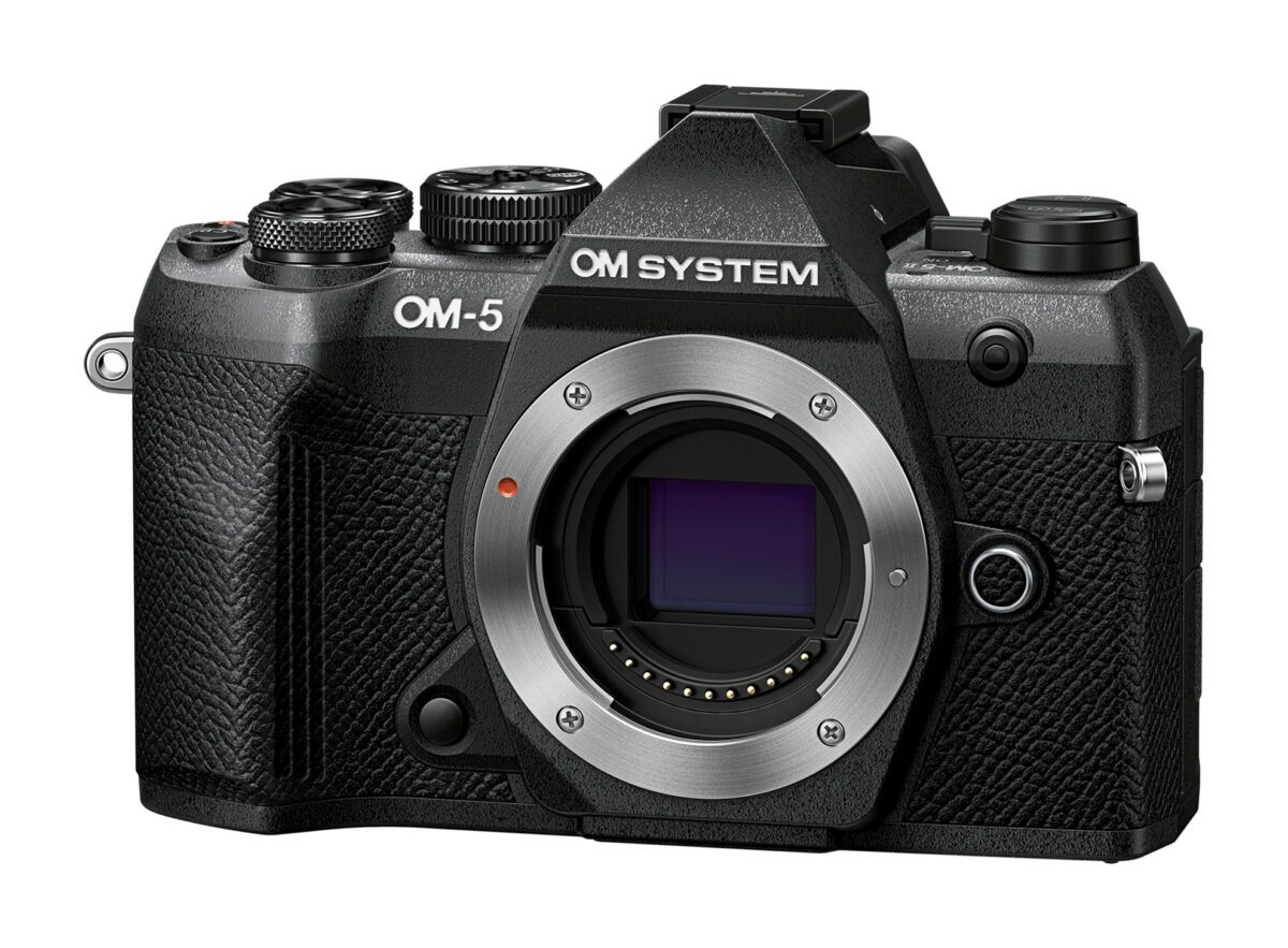 Alternative view of Olympus OM-5 II body black, BLS-50 Battery, Eyecup, USB Connection Cable, Shoulder Strap