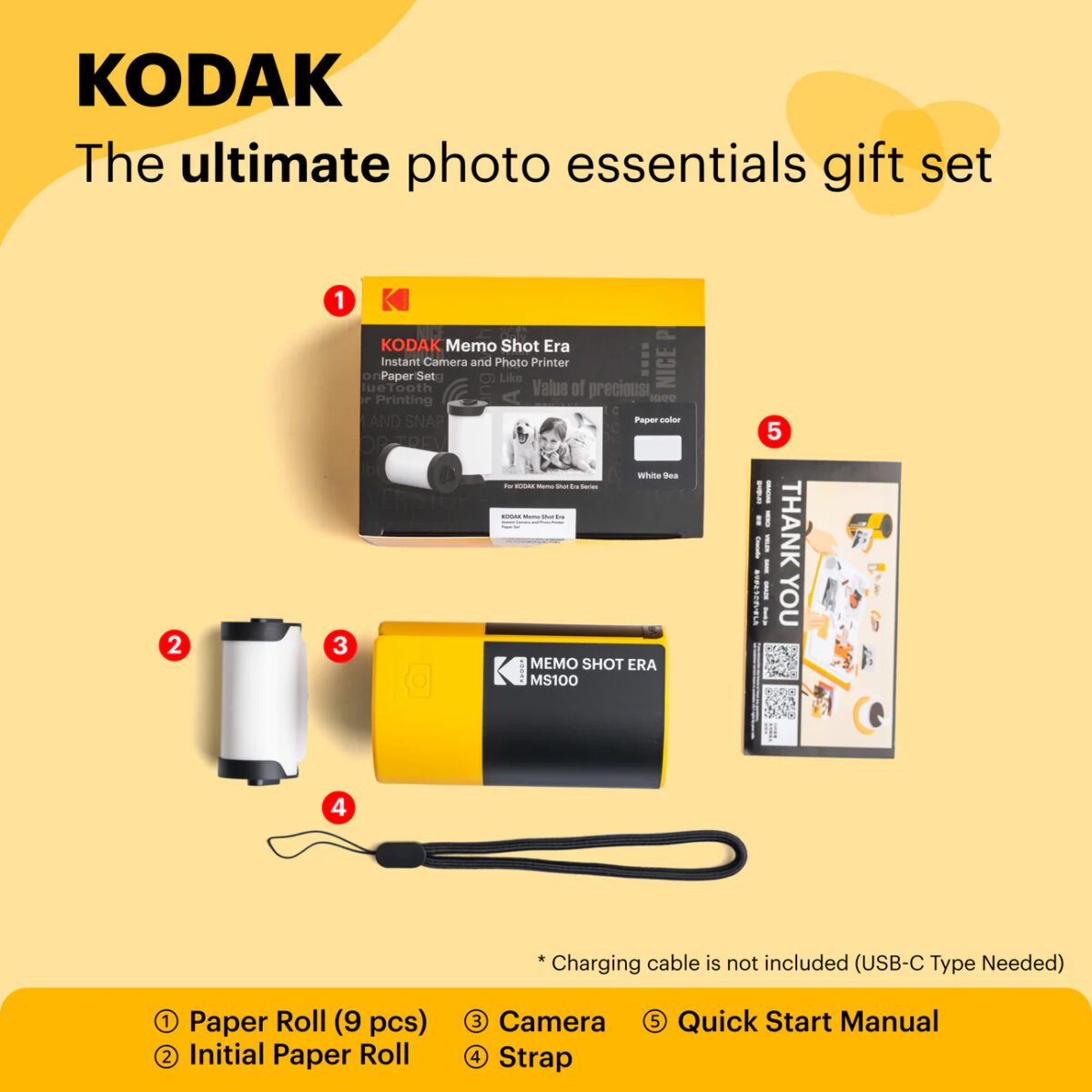 Kodak Memo Shot ERA - 2-in-1 Instant Camera and Photo label Printer + one Roll, Yellow - Image 3