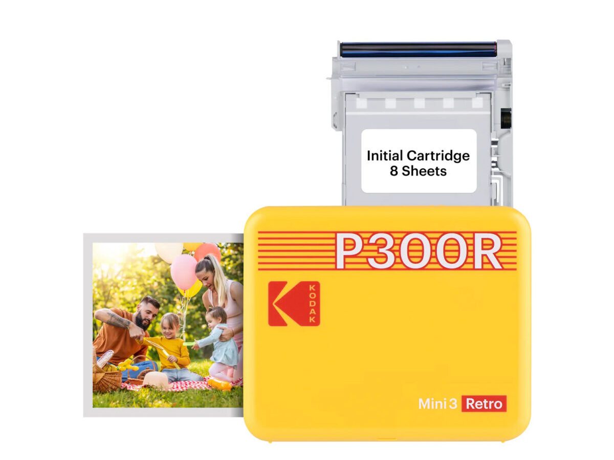 Kodak Mini 3 Retro 4PASS Smartphone Photo Printer Portable (7.6 x 7.6 cm) + 8 Sheets, Yellow