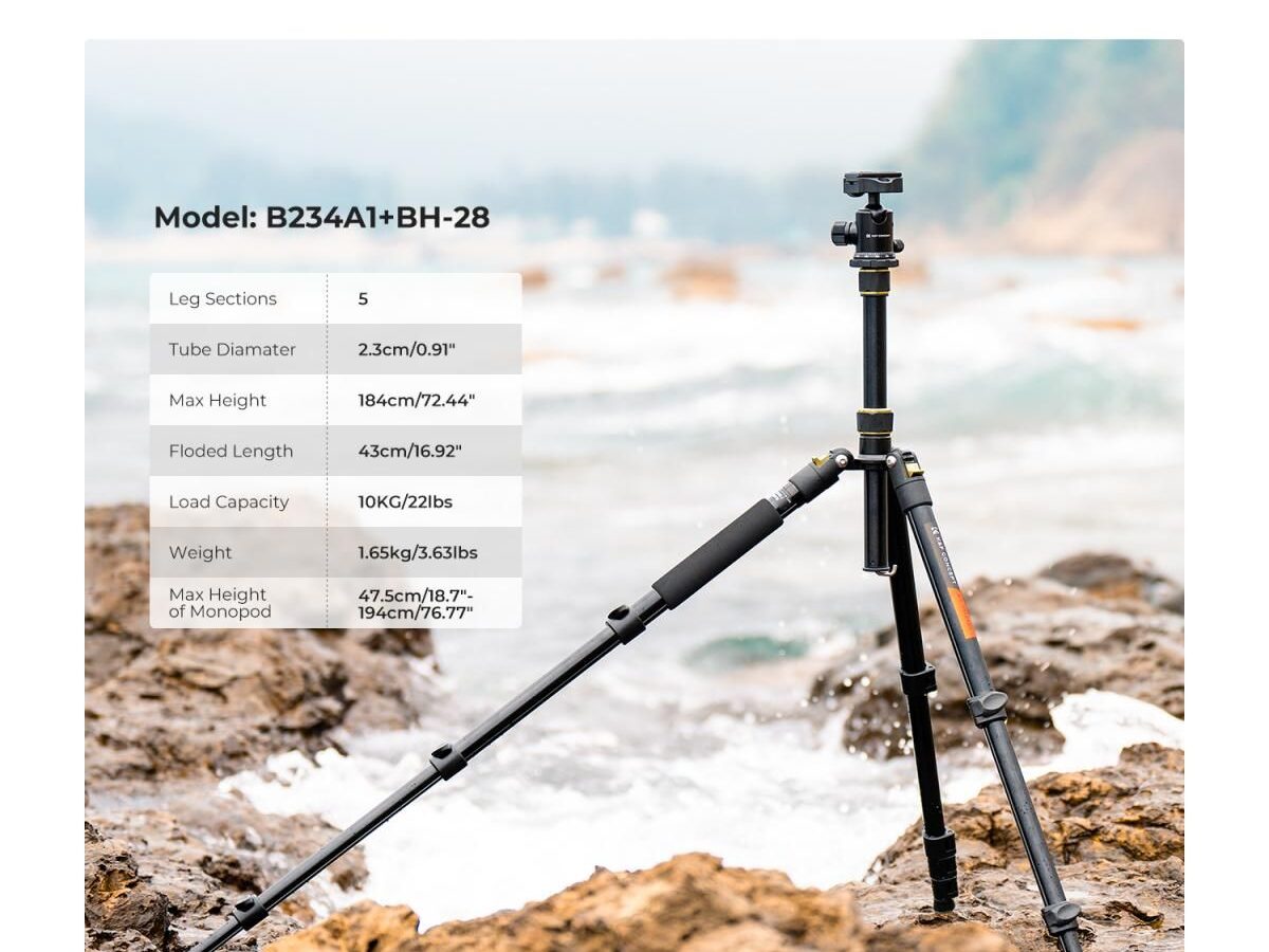 Alternative view of K&F Concept B234A1+BH-28 Φωτογραφικό Τρίποδο Αλουμινίου με Tηλεχειριστήριο (KF09.007V1)