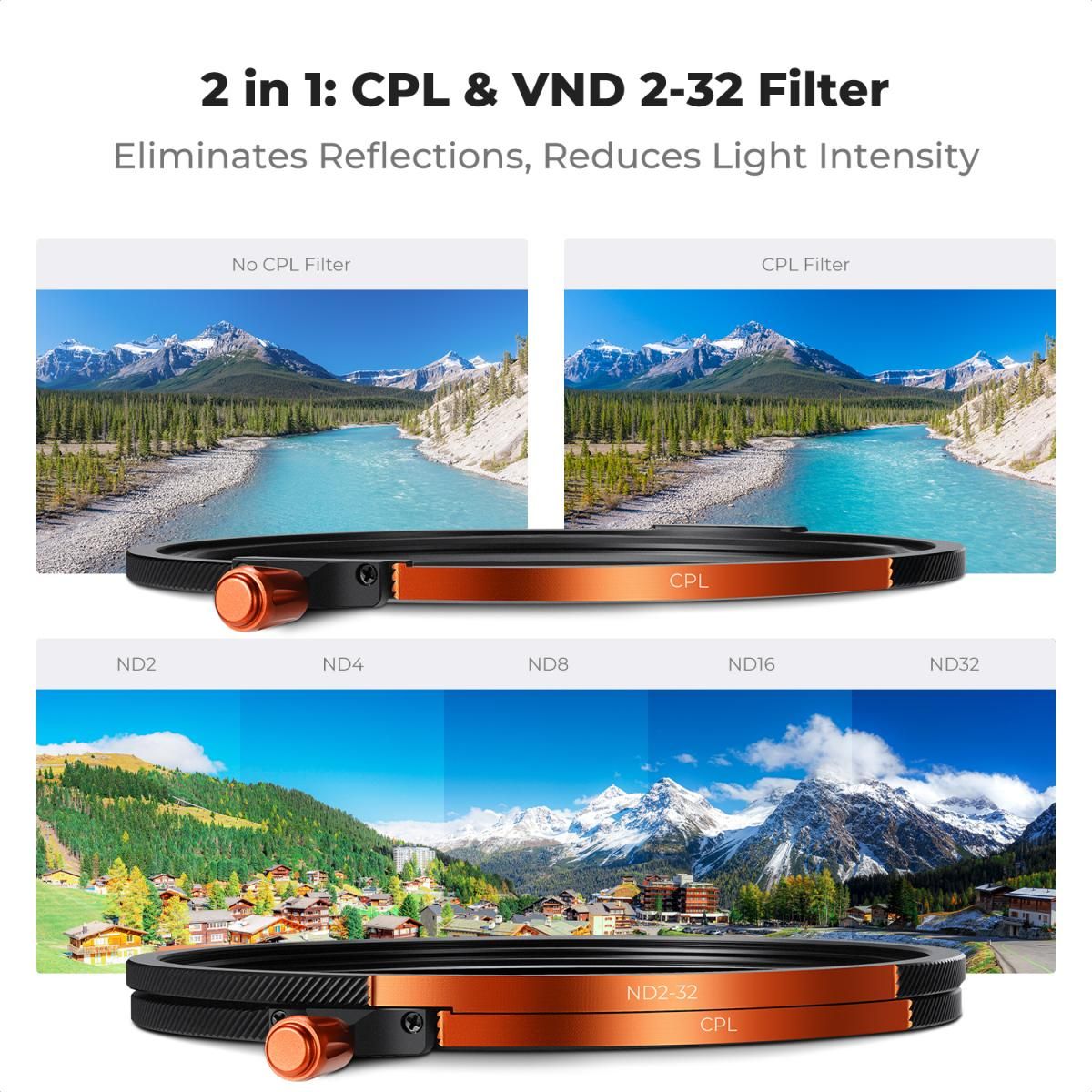K&F Concept SKU.2497 67mm Magnetic Filter Kit CPL + ND2-32 + Black Mist 1/4 Filter Set + Magnetic Adapter Ring & Lens Cap - Image 5