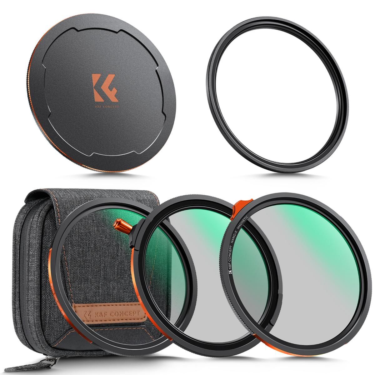K&F Concept SKU.2498 72mm Magnetic Filter Kit CPL + ND2-32 + Black Mist 1/4 Filter Set + Magnetic Adapter Ring & Lens Cap