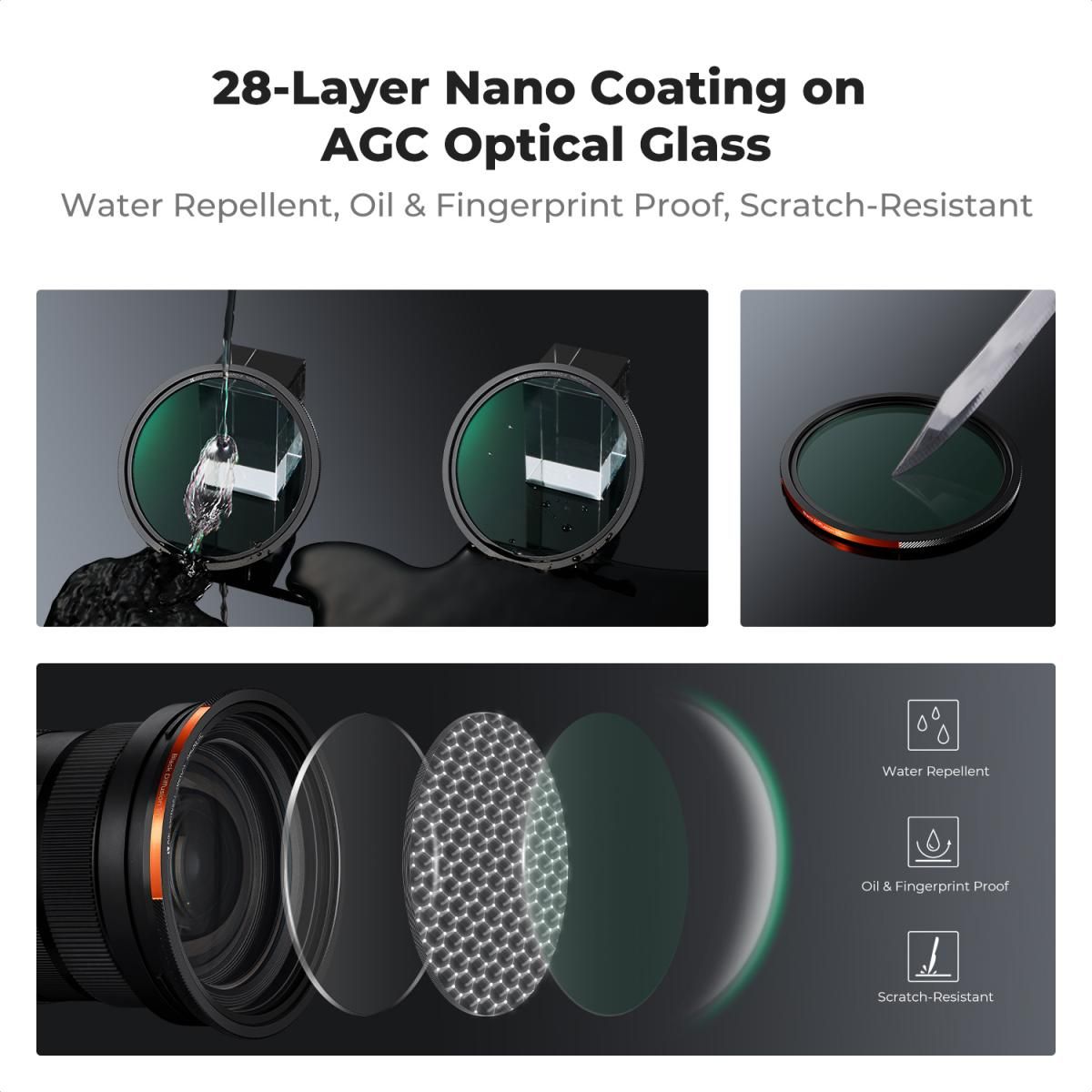 K&F Concept SKU.2500 82mm Magnetic Filter Kit CPL + ND2-32 + Black Mist 1/4 Filter Set + Magnetic Adapter Ring & Lens Cap - Image 3