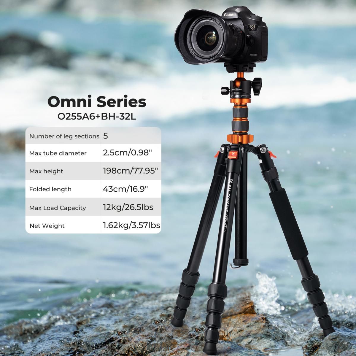 K&F Concept Ο255A6+BH-32L Φωτογραφικό Τρίποδο Αλουμινίου με Κεφαλή (KF09.124) - Image 2