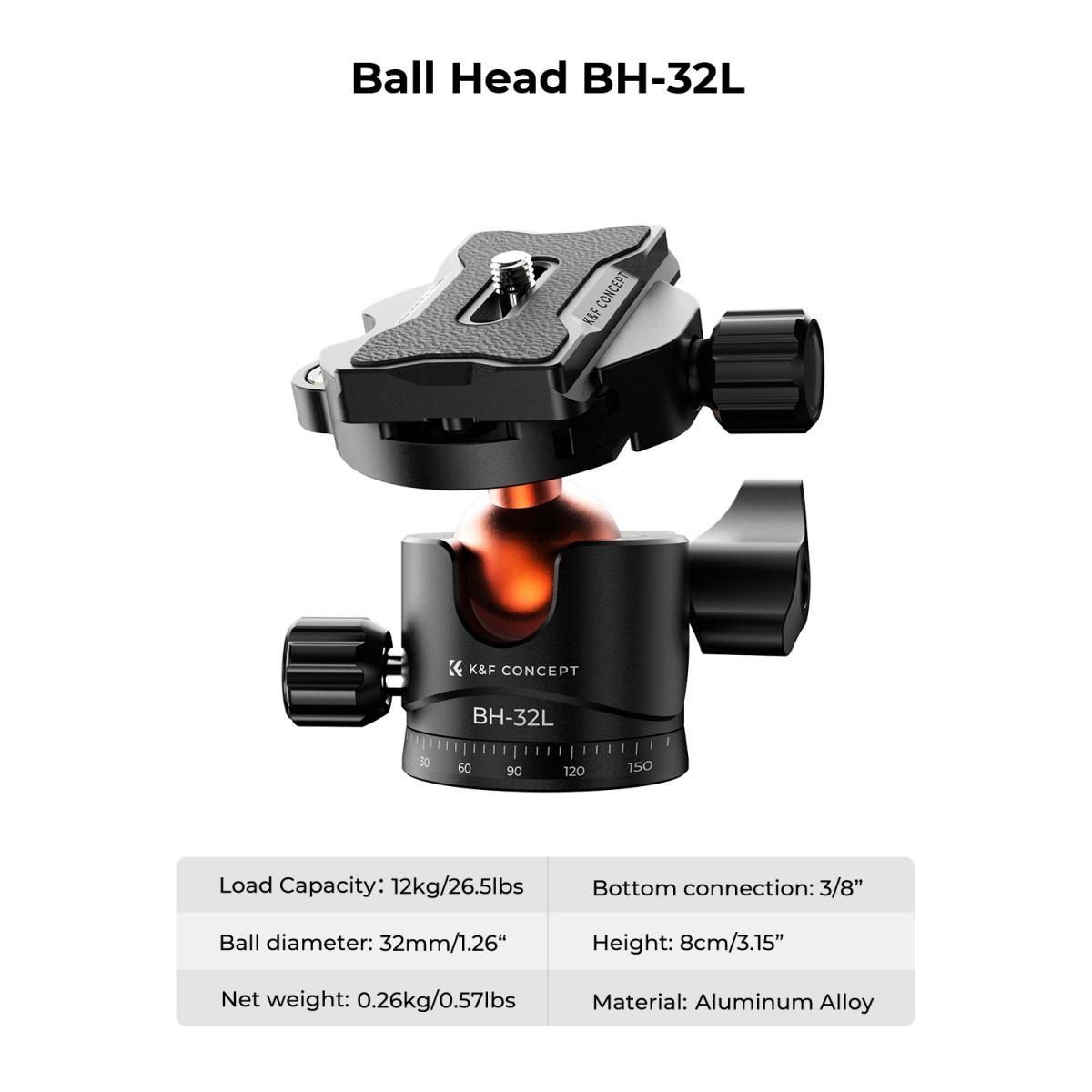 K&F Concept Ο255A6+BH-32L Φωτογραφικό Τρίποδο Αλουμινίου με Κεφαλή (KF09.124) - Image 3