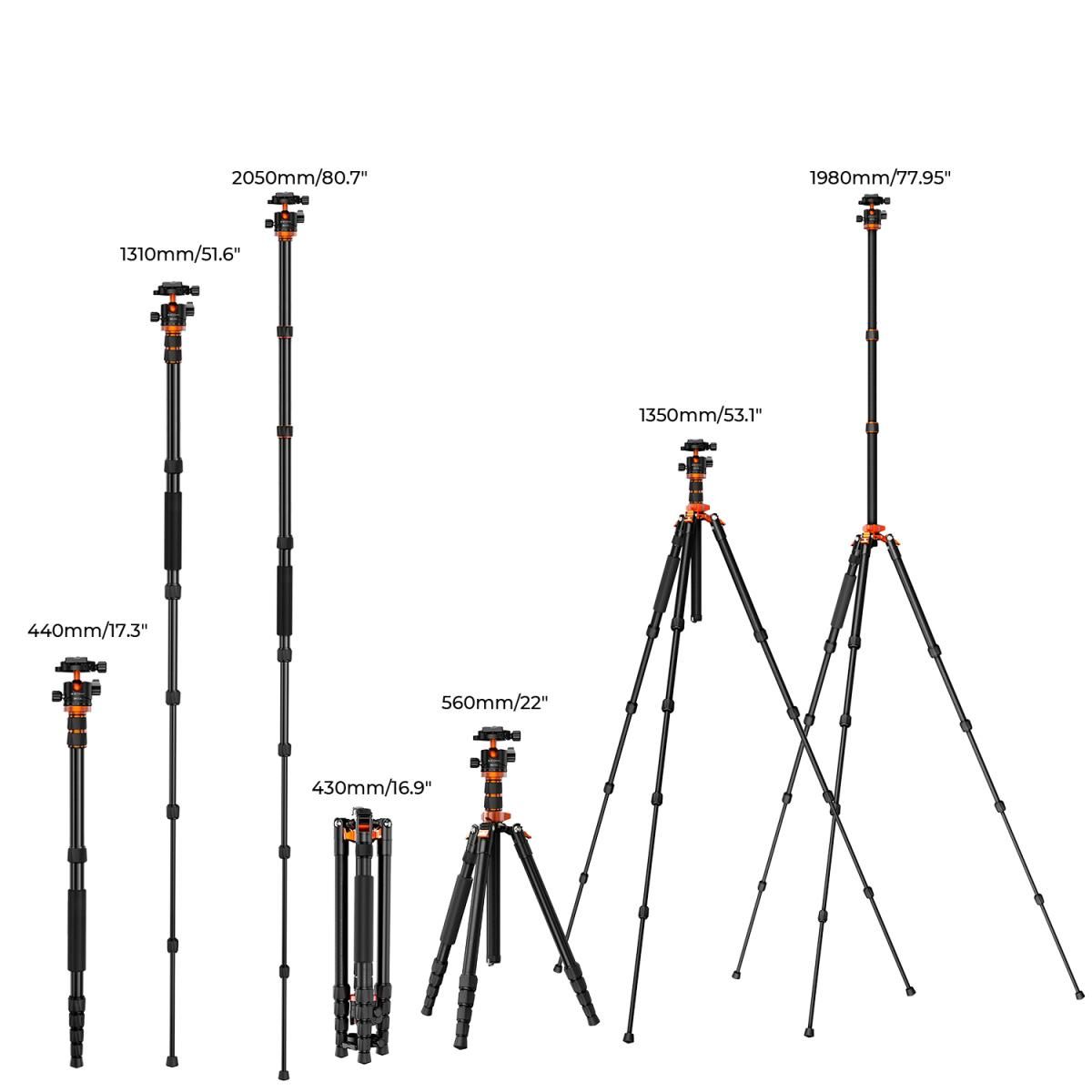 K&F Concept Ο255A6+BH-32L Φωτογραφικό Τρίποδο Αλουμινίου με Κεφαλή (KF09.124) - Image 4
