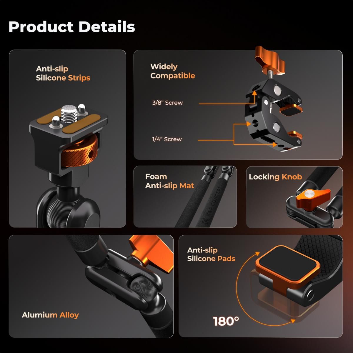 K&F Concept MS-63 Windshield Mount Clamp for Motorcycle, Action Cameras (31.201) - Image 4