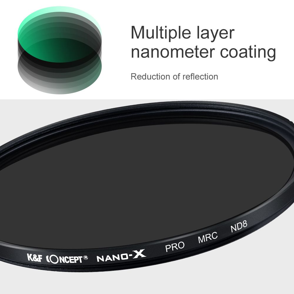 K&F Concept 82mm Nano-X ,Green Coated,Waterproof, Scratch-Resistant, Anti-Reflection ND8 Filter - Image 3