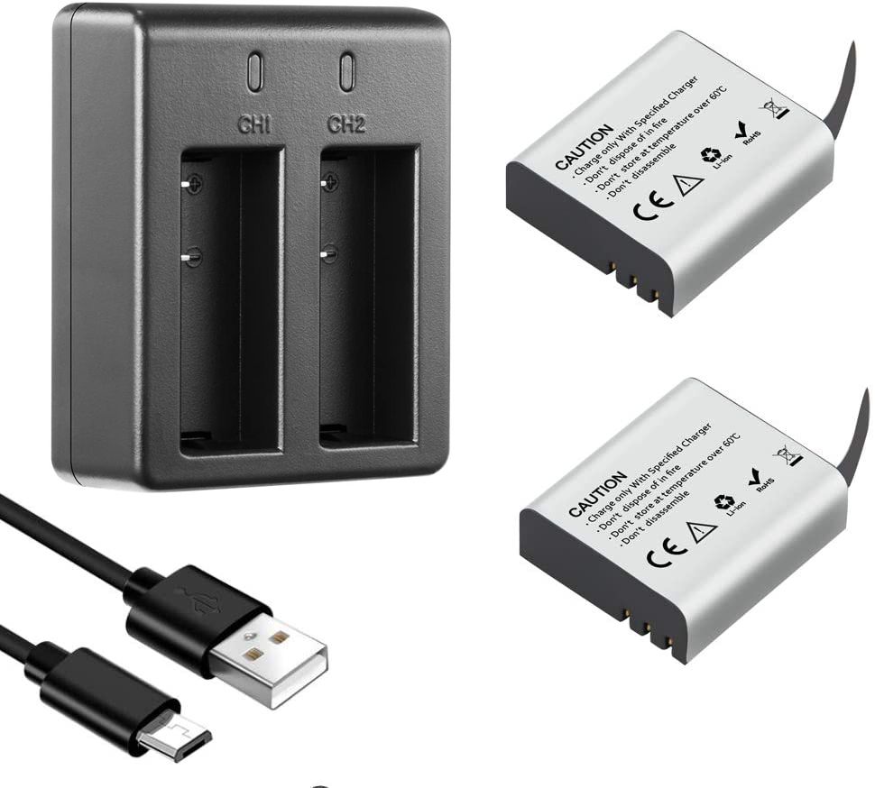 Akaso 2x Batteries with USB Dual Charger for V50X, Brave 4 Pro