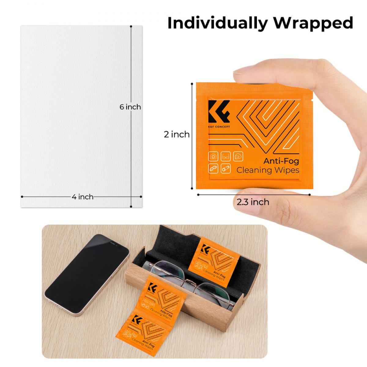 K&F Concept Anti Fog Cleaning Wipes, 10x15cm, 50pcs White (KF08.034) - Image 3