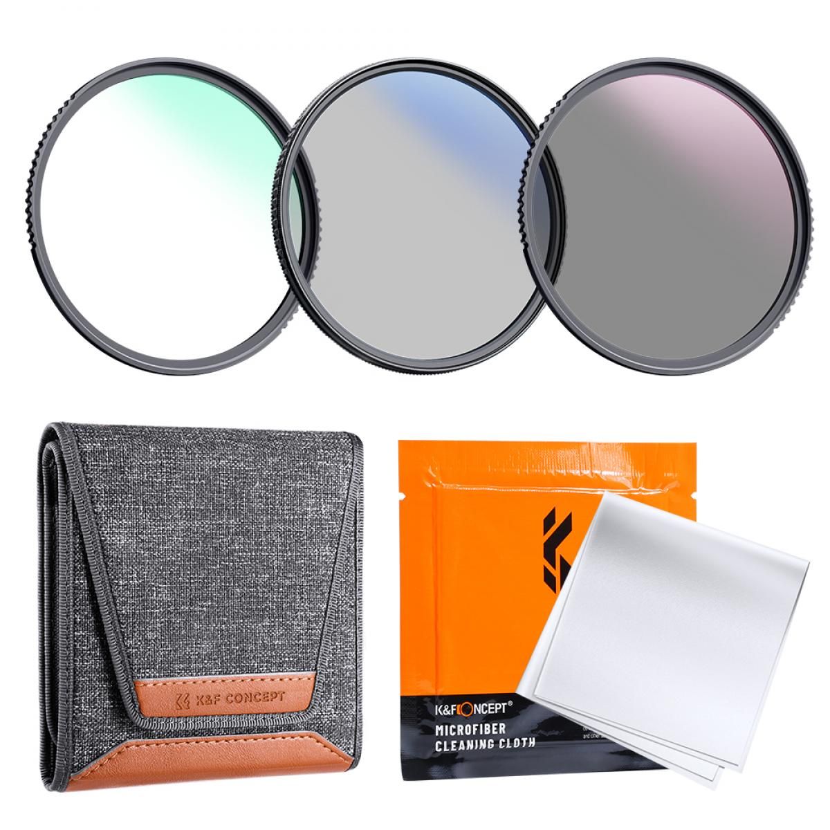 K&F Concept 62mm MCUV+CPL+ND4 Lens Filter Kit with Lens Cleaning Cloth and Filter Bag