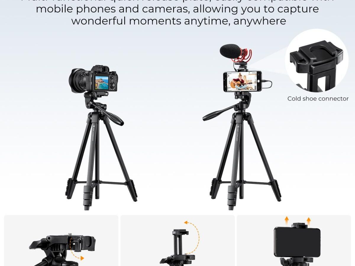 Alternative view of K&F Concept B174A1 Aluminum Travel Tripod with Phone Clamp & Bluetooth Shutter Remote Control for Mobile Phones (KF09.125)