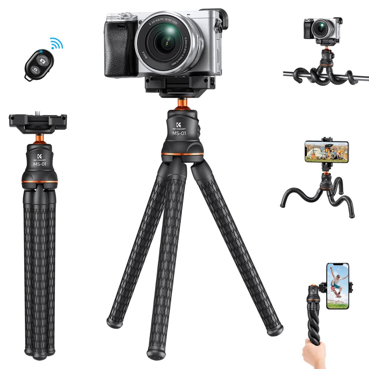 K&F Concept MS01 Mini Flexible Tripod For Cameras, Action Cameras, Phone with Bluetooth Remote Control (KF09.129) - Image 2