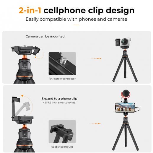 K&F Concept MS01 Mini Flexible Tripod For Cameras, Action Cameras, Phone with Bluetooth Remote Control (KF09.129) - Image 4