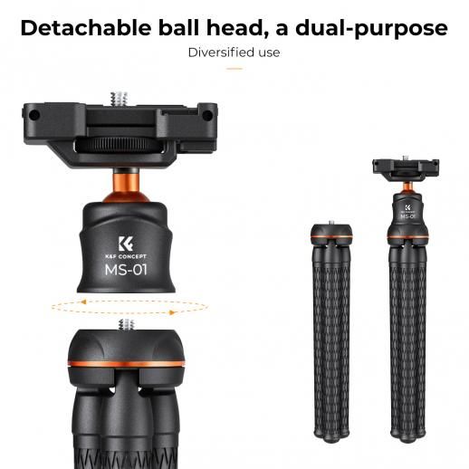 K&F Concept MS01 Mini Flexible Tripod For Cameras, Action Cameras, Phone with Bluetooth Remote Control (KF09.129) - Image 3
