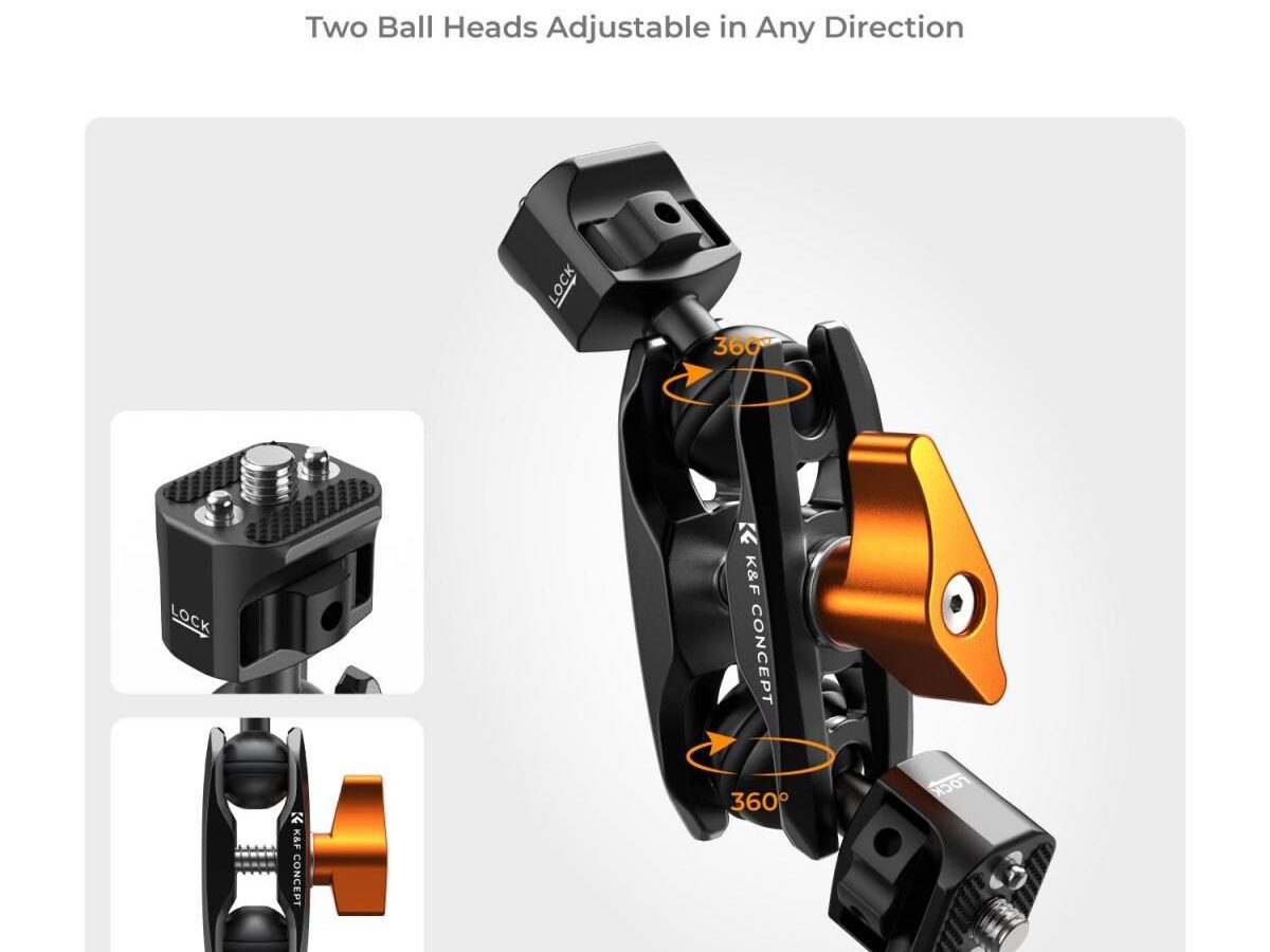 Alternative view of K&F Concept MS14 Magic Arm with Double Ballheads 1/4" Screw (KF31.082)