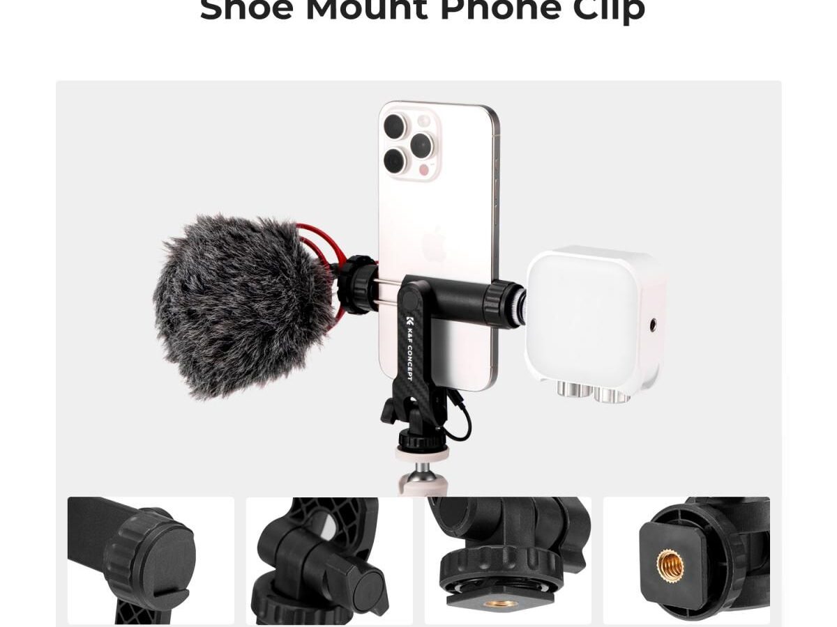 Alternative view of K&F Concept MS12 Phone Clamp With Two Cold Shoe Mount (KF31.084)
