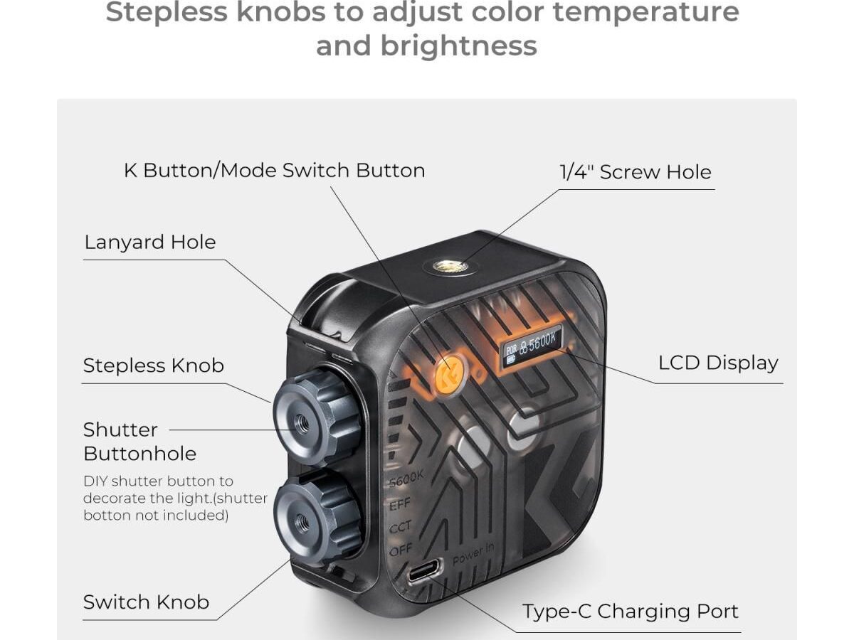 Alternative view of K&F Concept LS01 Portable Bi-Color 2500K-9900K LED Light Black KF34.035