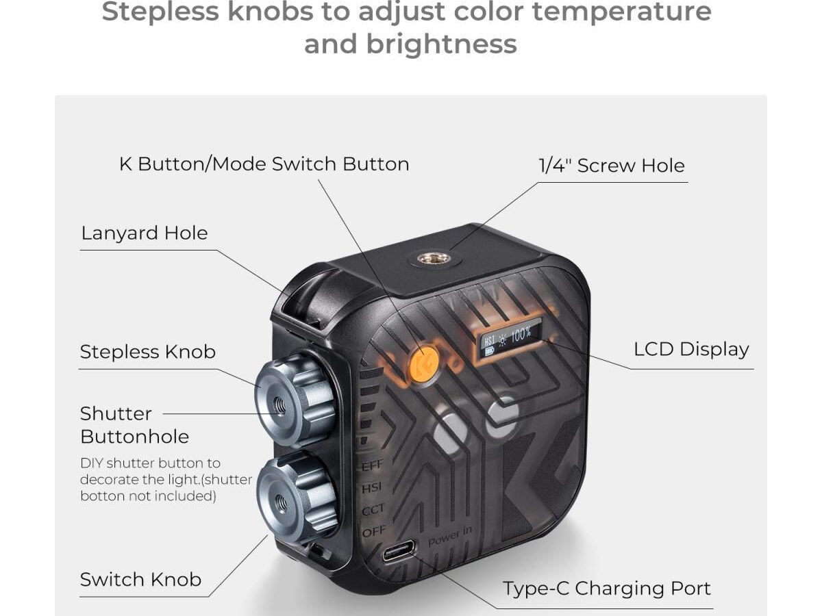 Alternative view of K&F Concept LS01RGB Portable RGB Bi-Color 2500K-9900K LED Light Black KF34.036