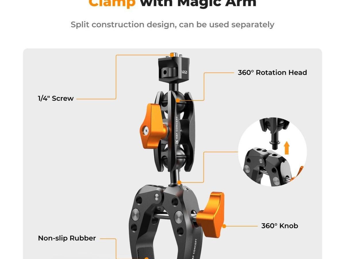 Alternative view of K&F Concept MS13 Super Clamp with Ballhead Magic Arm (KF31.083)