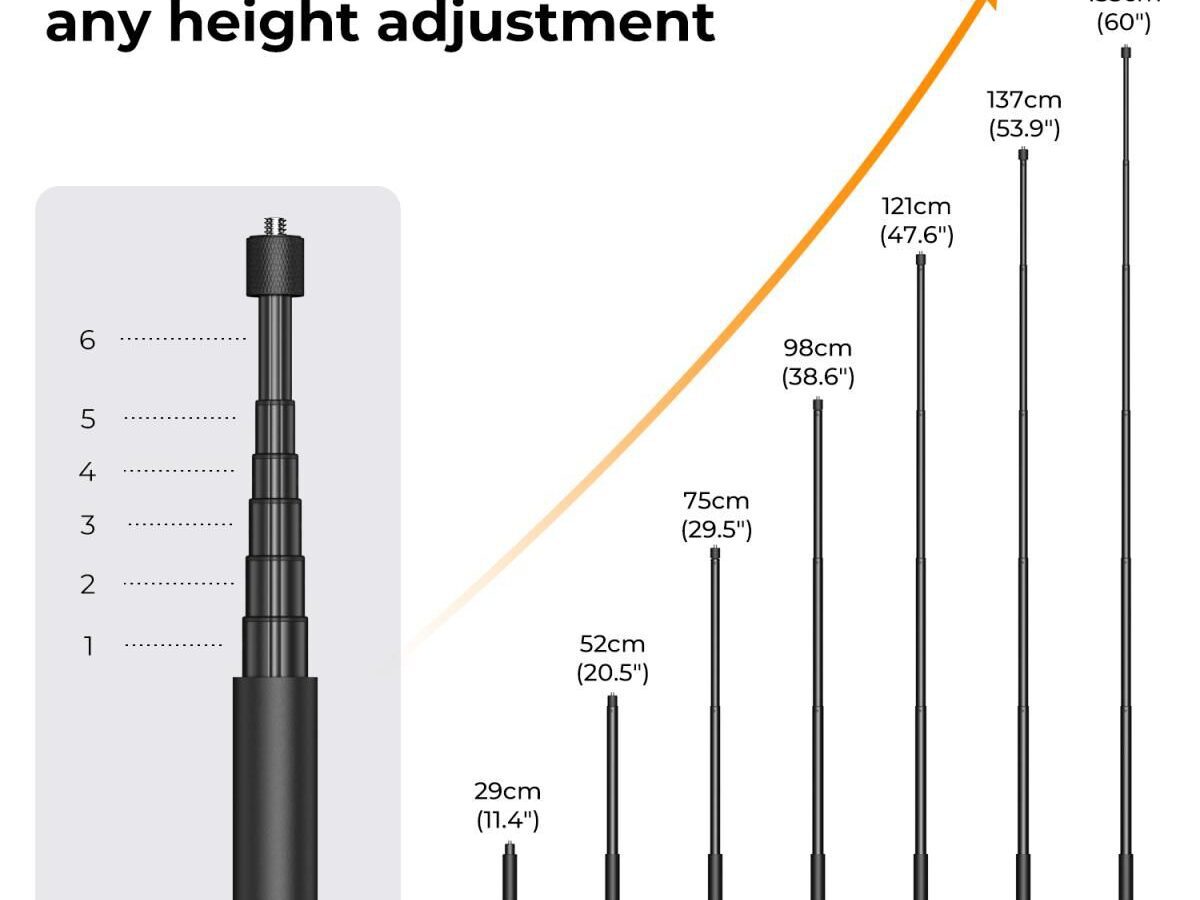 Alternative view of K&F Concept MS07 Invisible Selfie Stick 153cm Compatible with Insta360, GoPro, DJI Action KF09.132