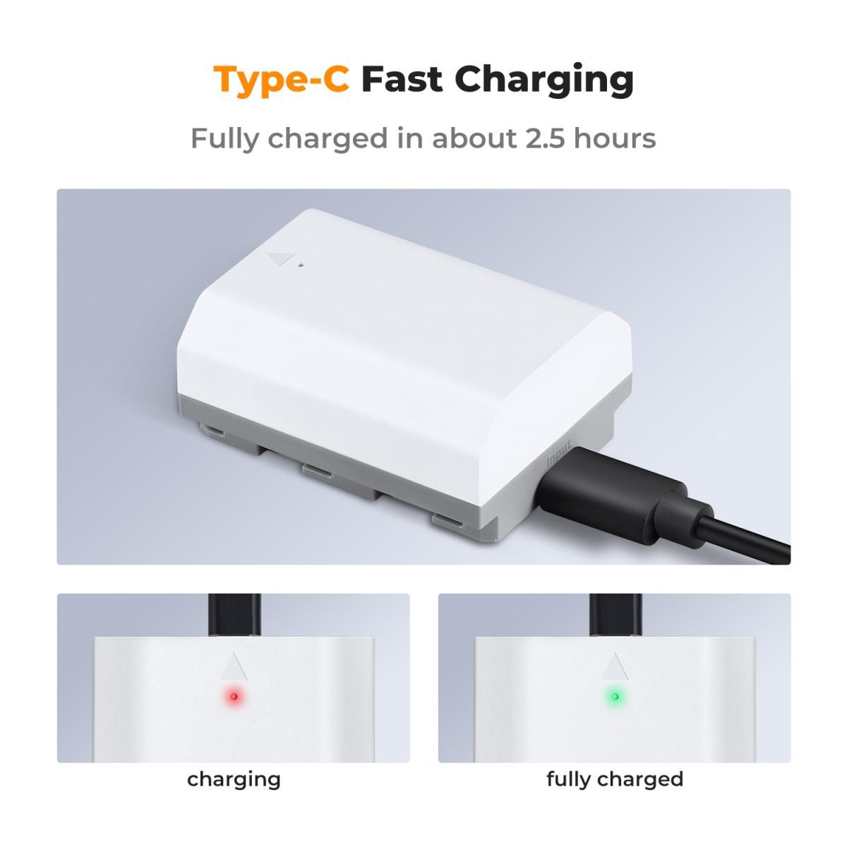 K&F Concept NP-FZ100 2600mAh Battery With Type-C Fast Charging, Compatible with Sony (KF28.0034) - Image 3