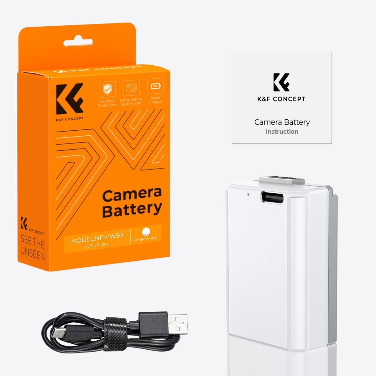 K&F Concept NP-FW50 1100mAh Battery With Type-C Fast Charging, Compatible with Sony (KF28.0026) - Image 5