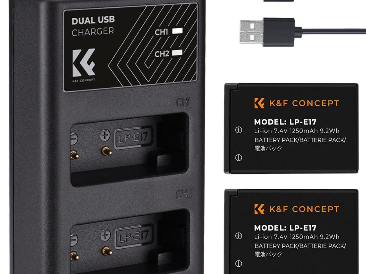 K&F Concept LP-E17 Dual Slot Battery Fast Charge with 2 Batteries 1250mAh, Compatible with Canon (KF28.0014)