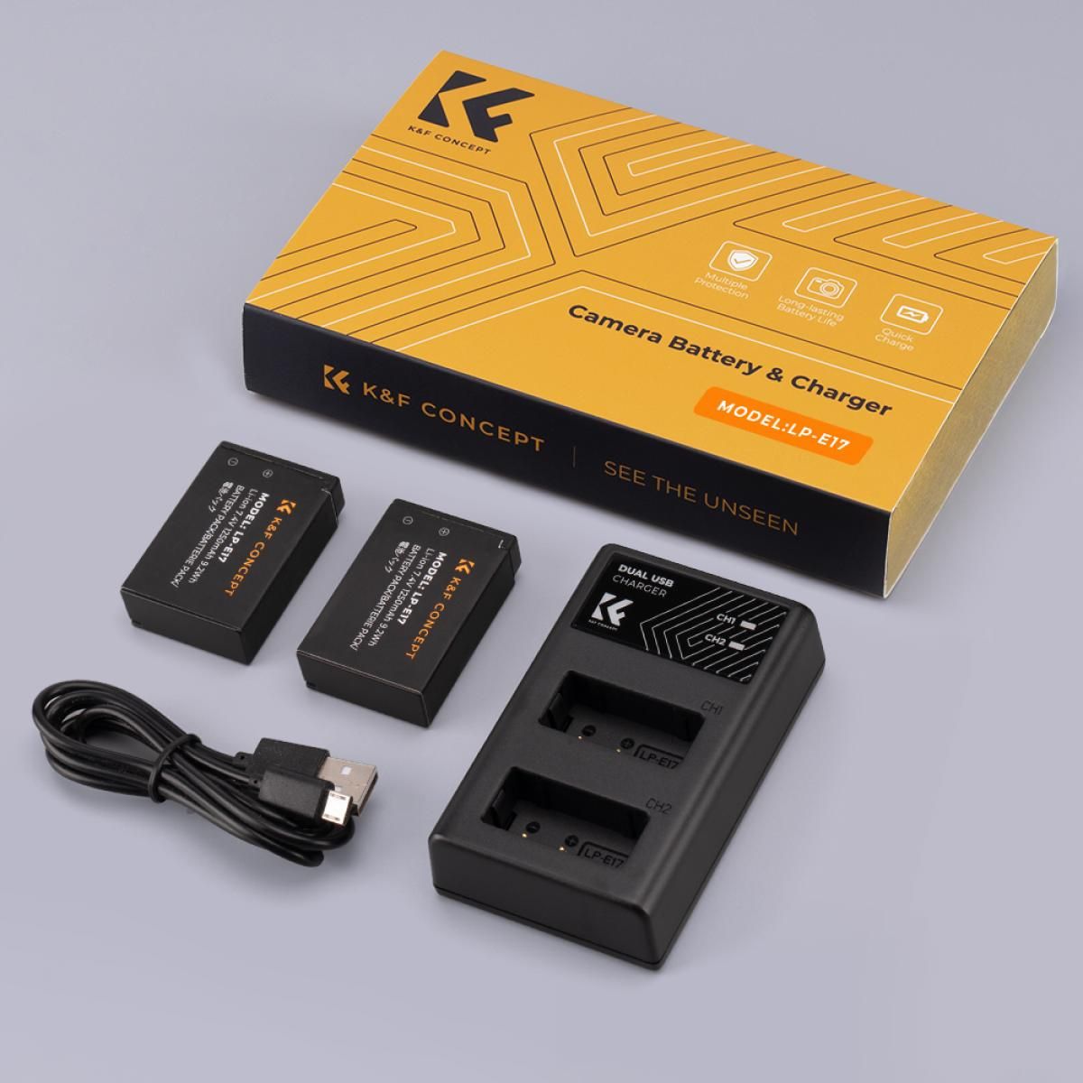 K&F Concept LP-E17 Dual Slot Battery Fast Charge with 2 Batteries 1250mAh, Compatible with Canon (KF28.0014) - Image 5