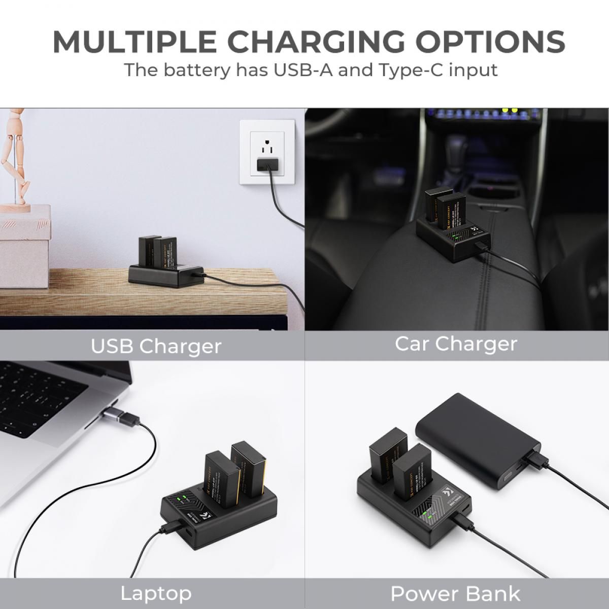K&F Concept LP-E17 Dual Slot Battery Fast Charge with 2 Batteries 1250mAh, Compatible with Canon (KF28.0014) - Image 3