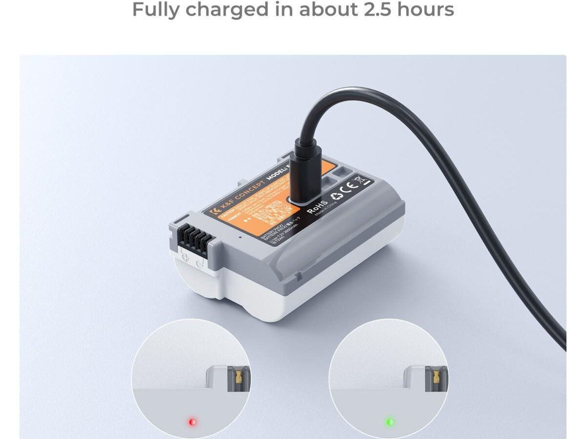Alternative view of K&F Concept EN-EL15C 2600mAh Battery With Type-C Fast Charging, Compatible with Nikon (KF28.0041)
