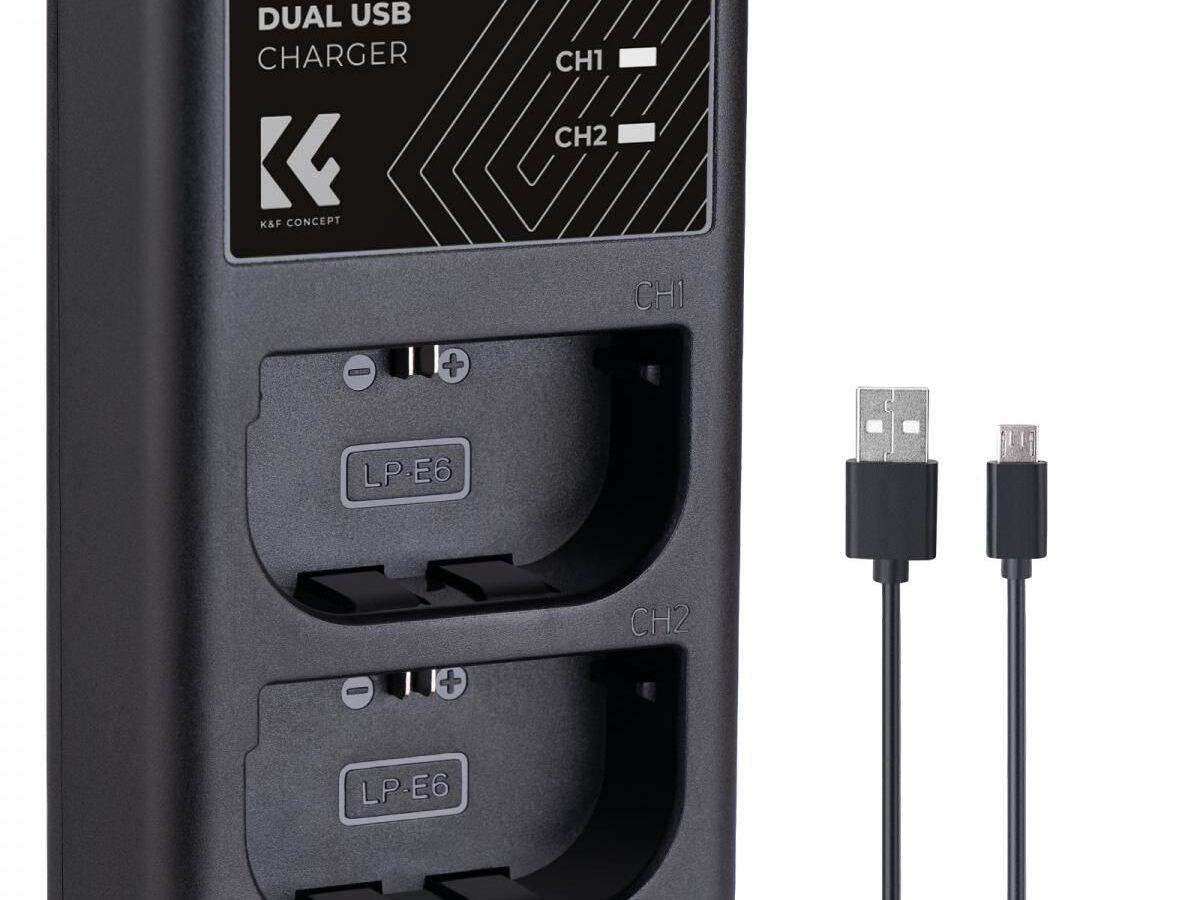 K&F Concept LP-E6NH Dual Slot Battery Fast Charger, Compatible with Canon LP-E6/LP-E6N/LP-E6NH (KF28.0007)