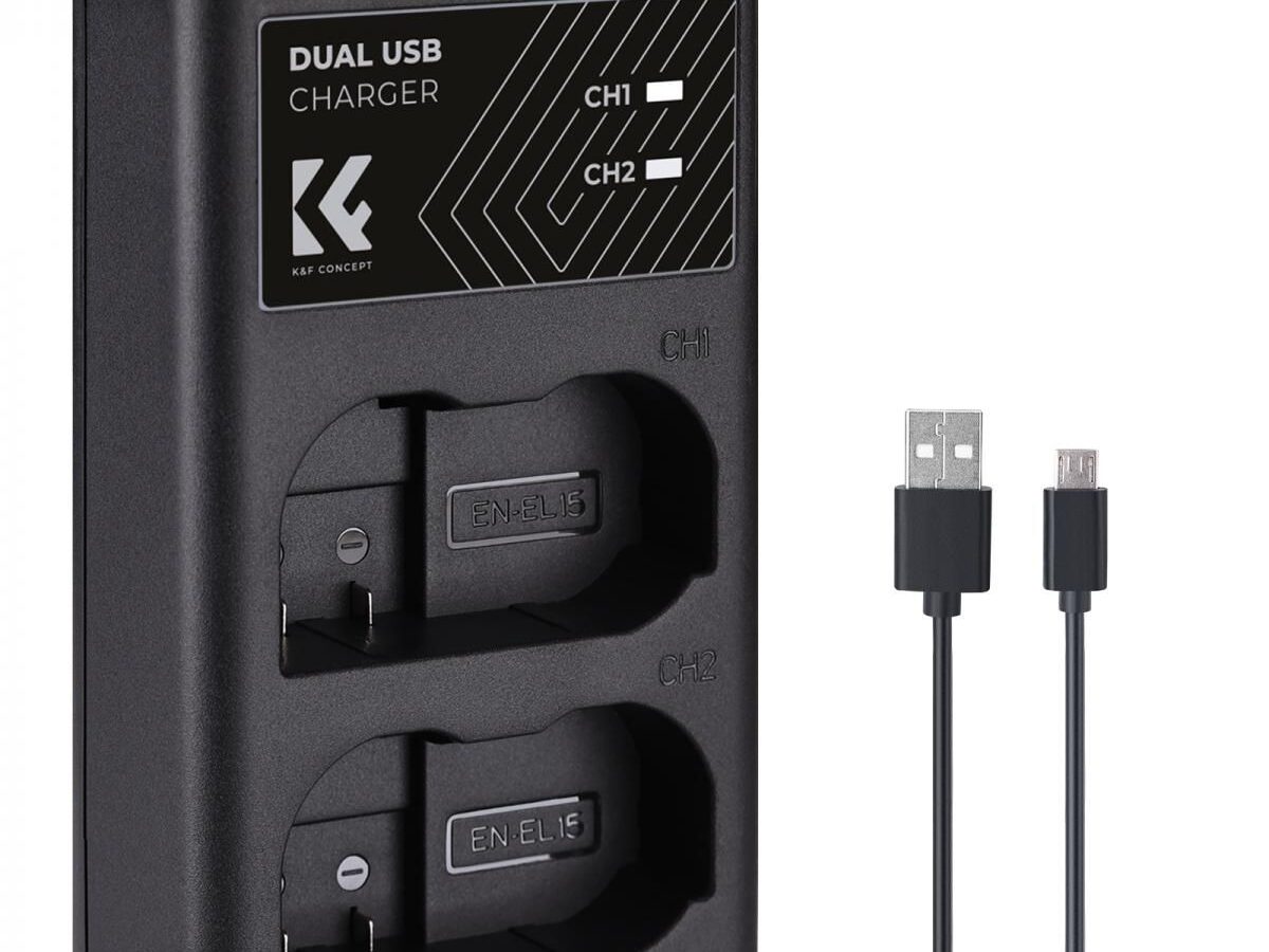 K&F Concept EN-EL15 Dual Slot Battery Fast Charger, Compatible with Nikon EN-EL15/EN-EL15a/EN-EL15b/EN-EL15c (KF28.0006)