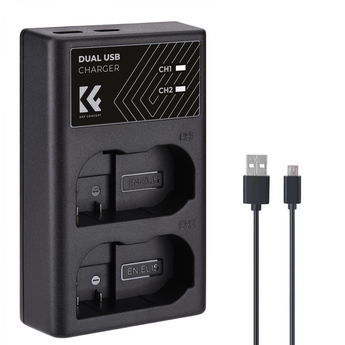 K&F Concept EN-EL15 Dual Slot Battery Fast Charger, Compatible with Nikon EN-EL15/EN-EL15a/EN-EL15b/EN-EL15c (KF28.0006)