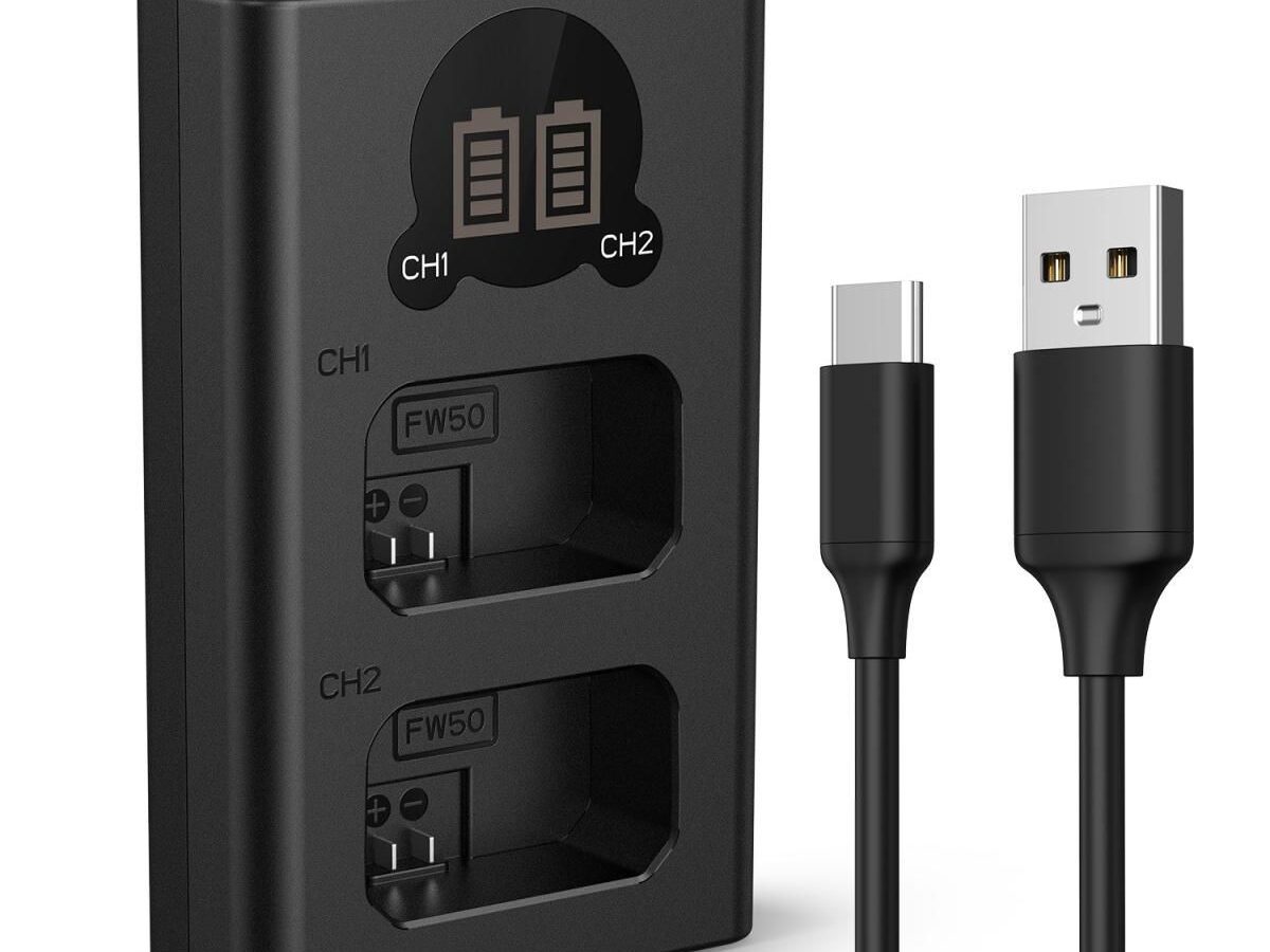 K&F Concept NP-FW50 Dual Slot Battery Fast Charger with LCD Screen, Compatible with Sony (KF28.0009V1)