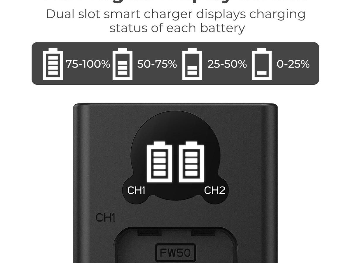 Alternative view of K&F Concept NP-FW50 Dual Slot Battery Fast Charger with LCD Screen, Compatible with Sony (KF28.0009V1)