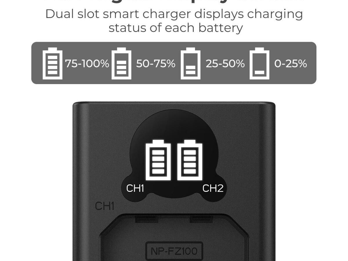 Alternative view of K&F Concept NP-FZ100 Dual Slot Battery Fast Charger with LCD Screen, Compatible with Sony (KF28.0010V1)
