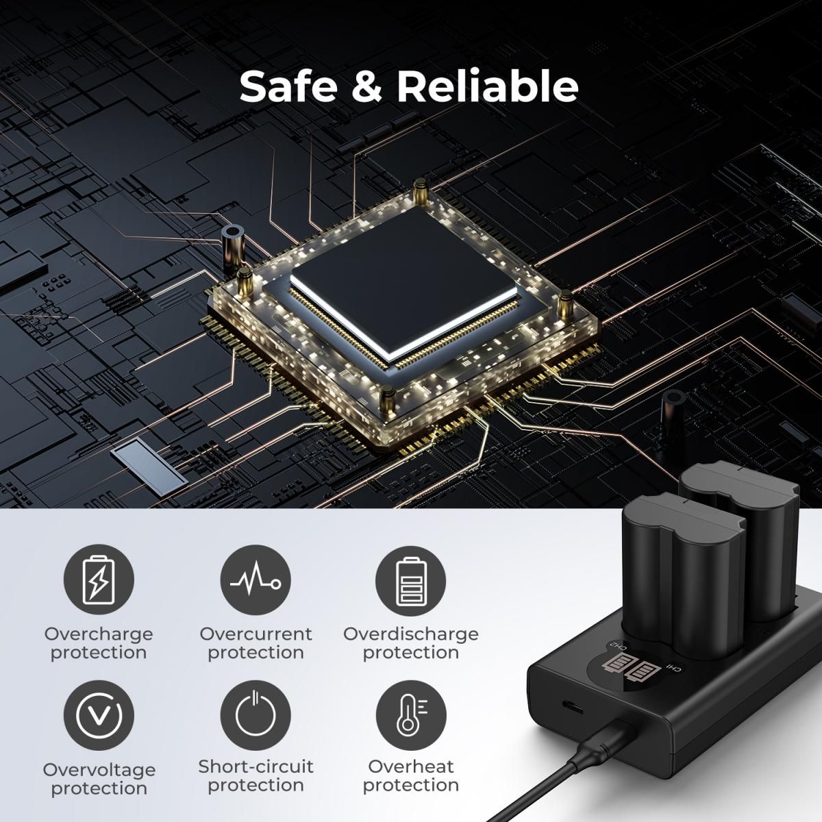 K&F Concept NP-W235 Dual Slot Battery Fast Charger with LCD Screen, Compatible with Fujifilm (KF28.0019V1) - Image 3