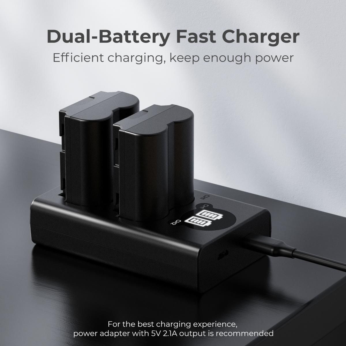 K&F Concept NP-W235 Dual Slot Battery Fast Charger with LCD Screen, Compatible with Fujifilm (KF28.0019V1) - Image 4