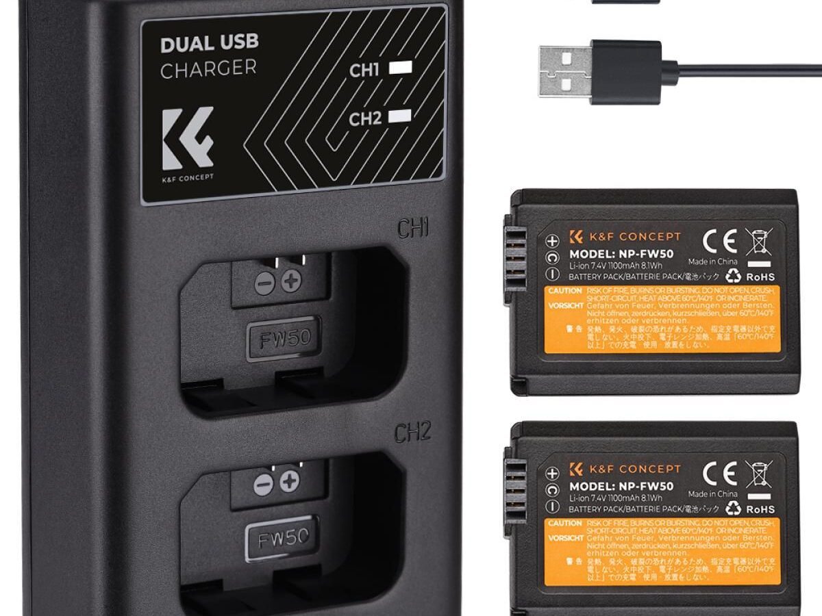 K&F Concept NP-FW50 Dual Slot Battery Fast Charge with 2 Batteries 1100mAh, Compatible with Sony (KF28.0015)