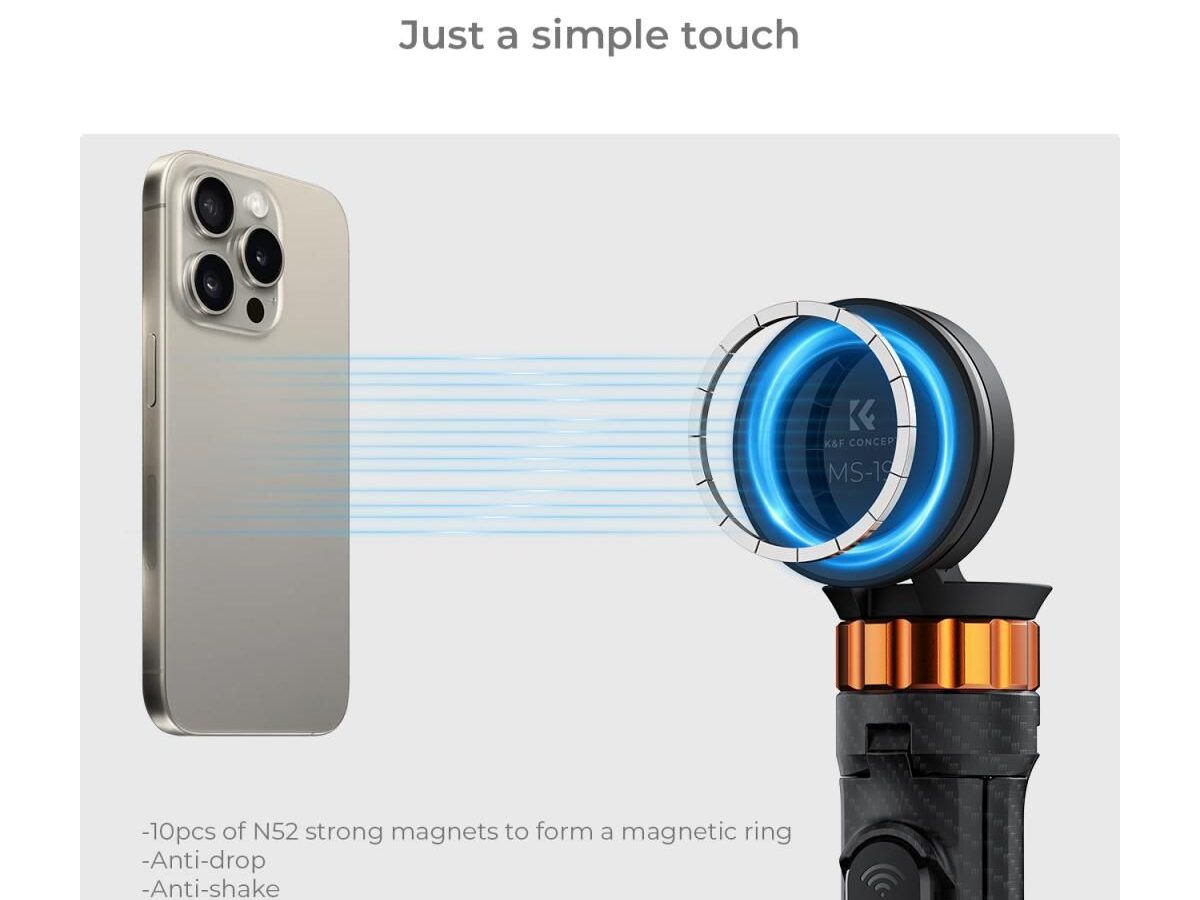 Alternative view of K&F Concept MS19 Magsafe Selfie Stick Tripod 159cm Compatible with Bluetooth Remote Control (KF09.139)