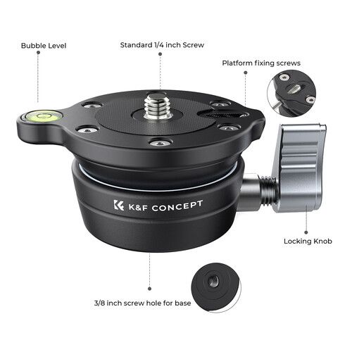 Alternative view of K&F Concept LB-60 Tripod Leveling Base Head (KF31.102)