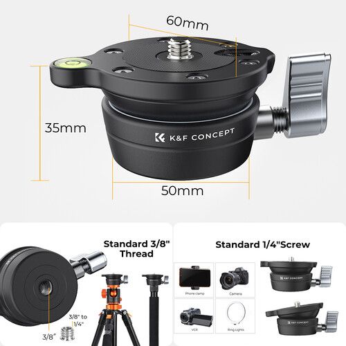 K&F Concept LB-60 Tripod Leveling Base Head (KF31.102) - Image 4