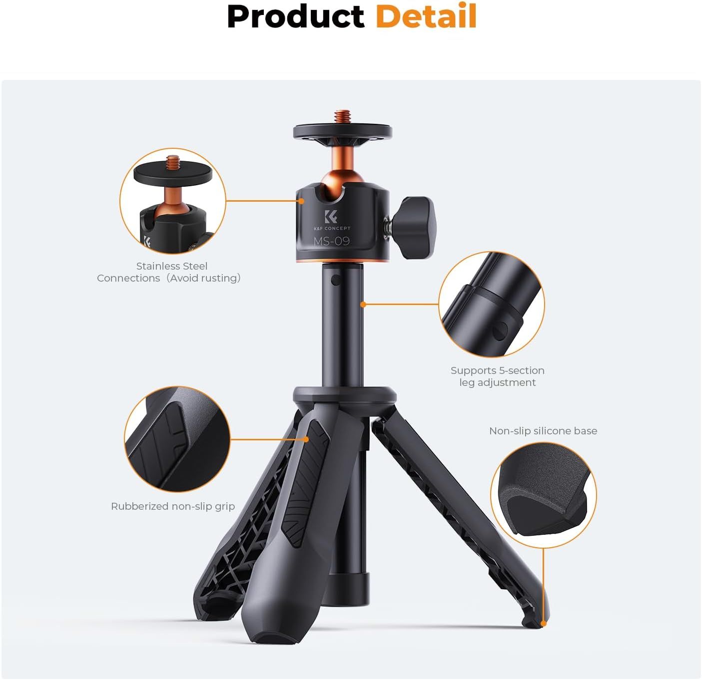 K&F Concept MS09 Selfie and Extention Deskop Tripod with Bluetooth Remote Control (KF09.128V3) - Image 2