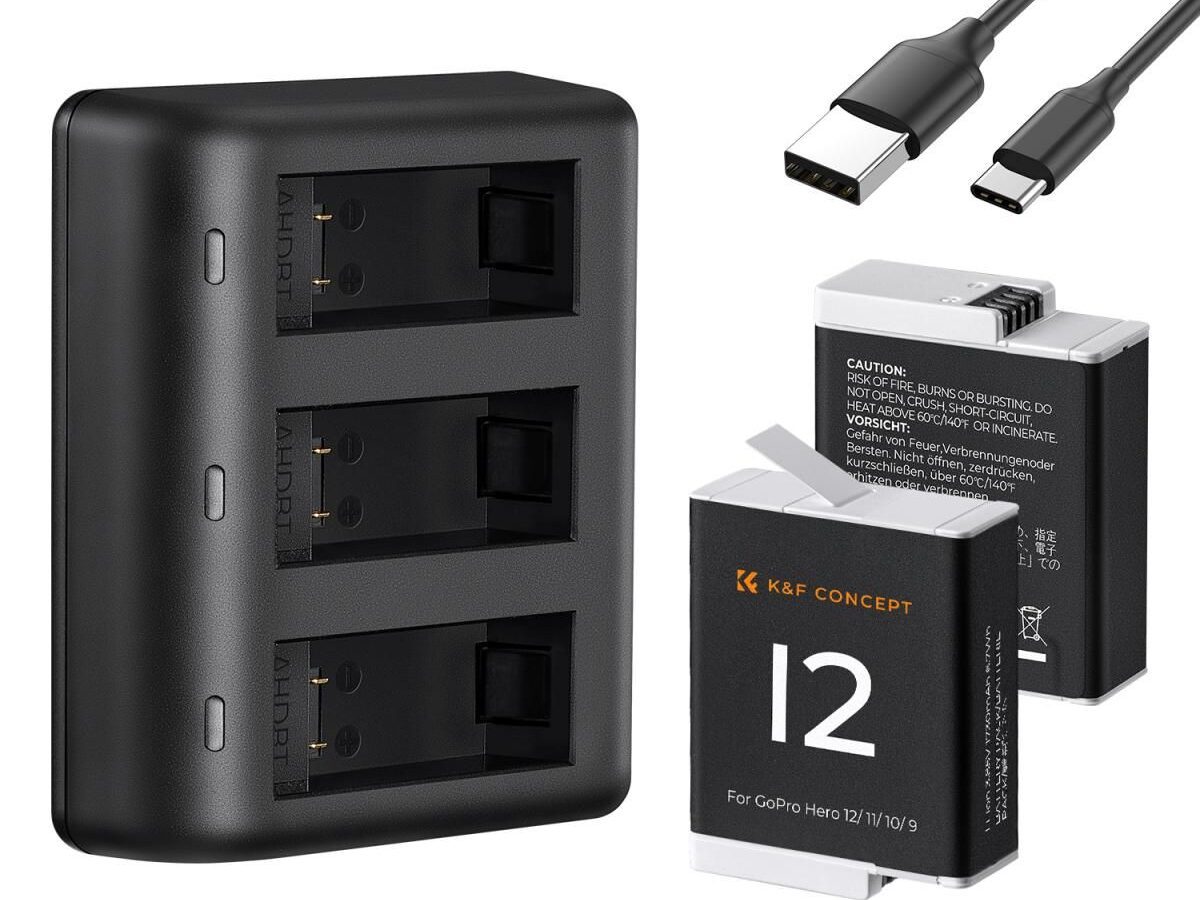 K&F Concept KF28.0032 Δύο Μπαταρίες 1730mAh και Τριπλός Φορτιστής για GoPro Hero 12/11/10/9